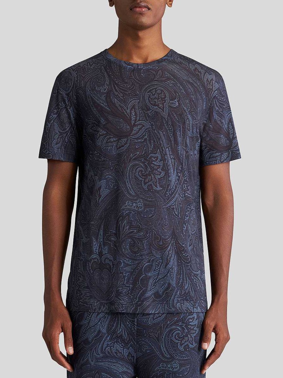 ETRO Magliette | T-Shirt Con Stampa Paisley Blu Navy