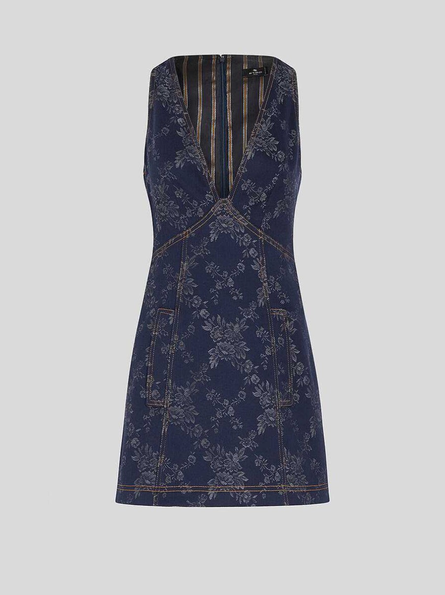 ETRO Vestiti | Mini Abito In Denim Jacquard Blu Navy