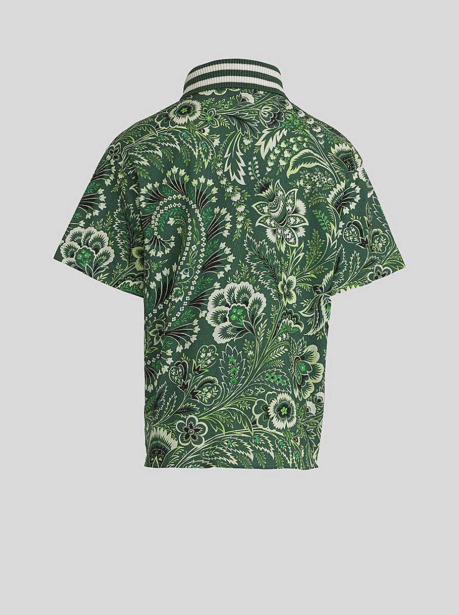 ETRO Topwear | Polo Da Bambino Con Motivo Paisley Tinta Unita Verde