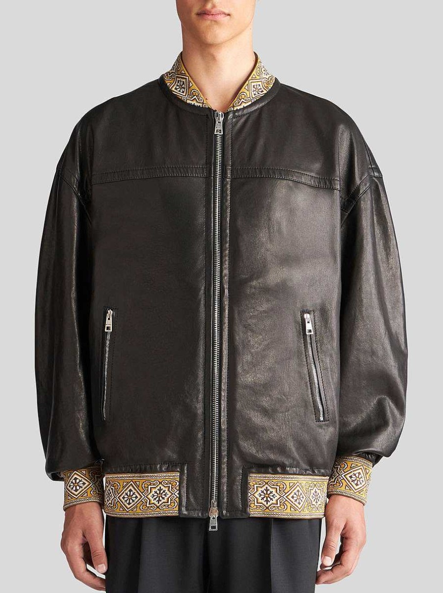 ETRO Cappotti E Capispalla | Giubbotto Bomber In Pelle Nero