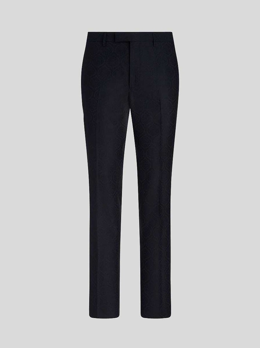 ETRO Pantaloni | Pantaloni Jacquard In Lana E Cotone Blu Navy