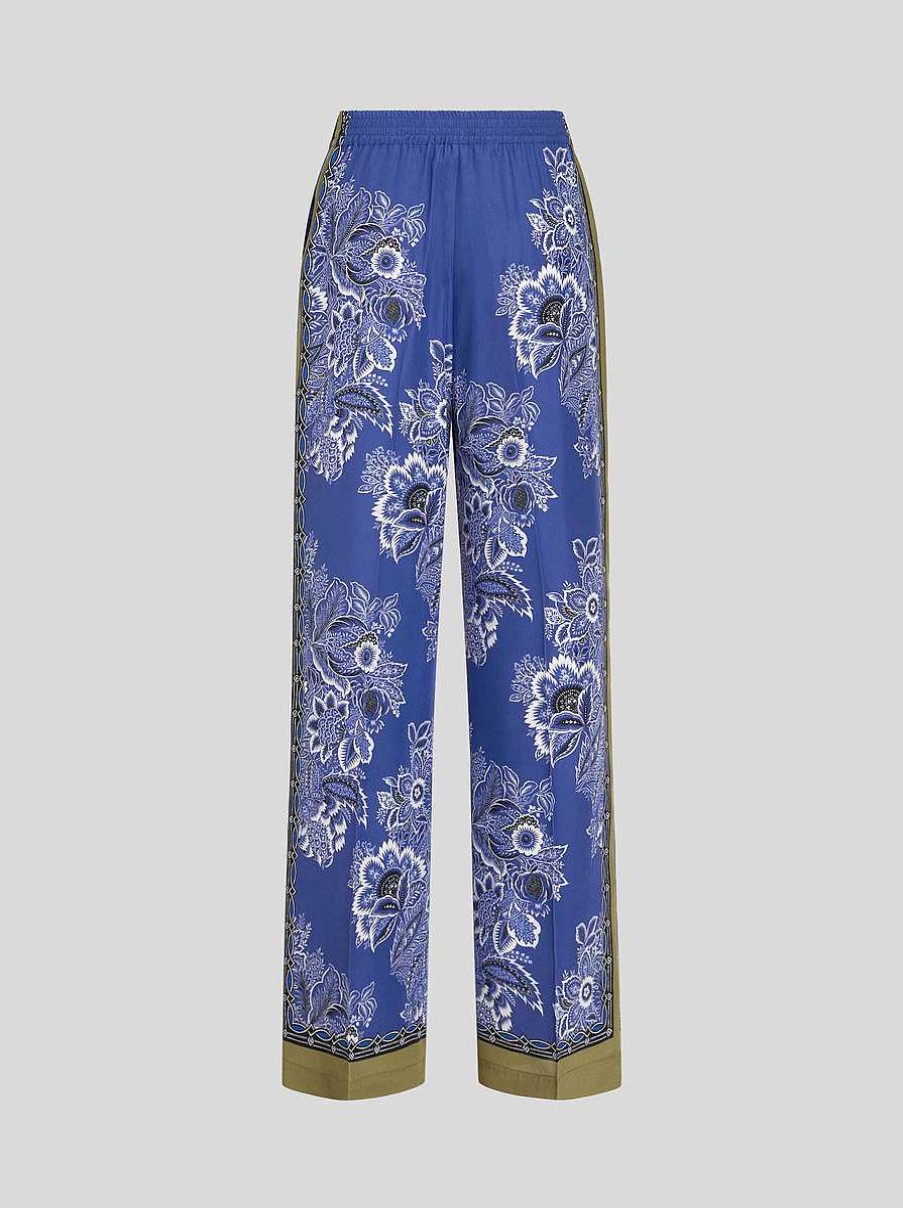 ETRO Pantaloni | Pantaloni Palazzo Bandana Bouquet Blu Navy