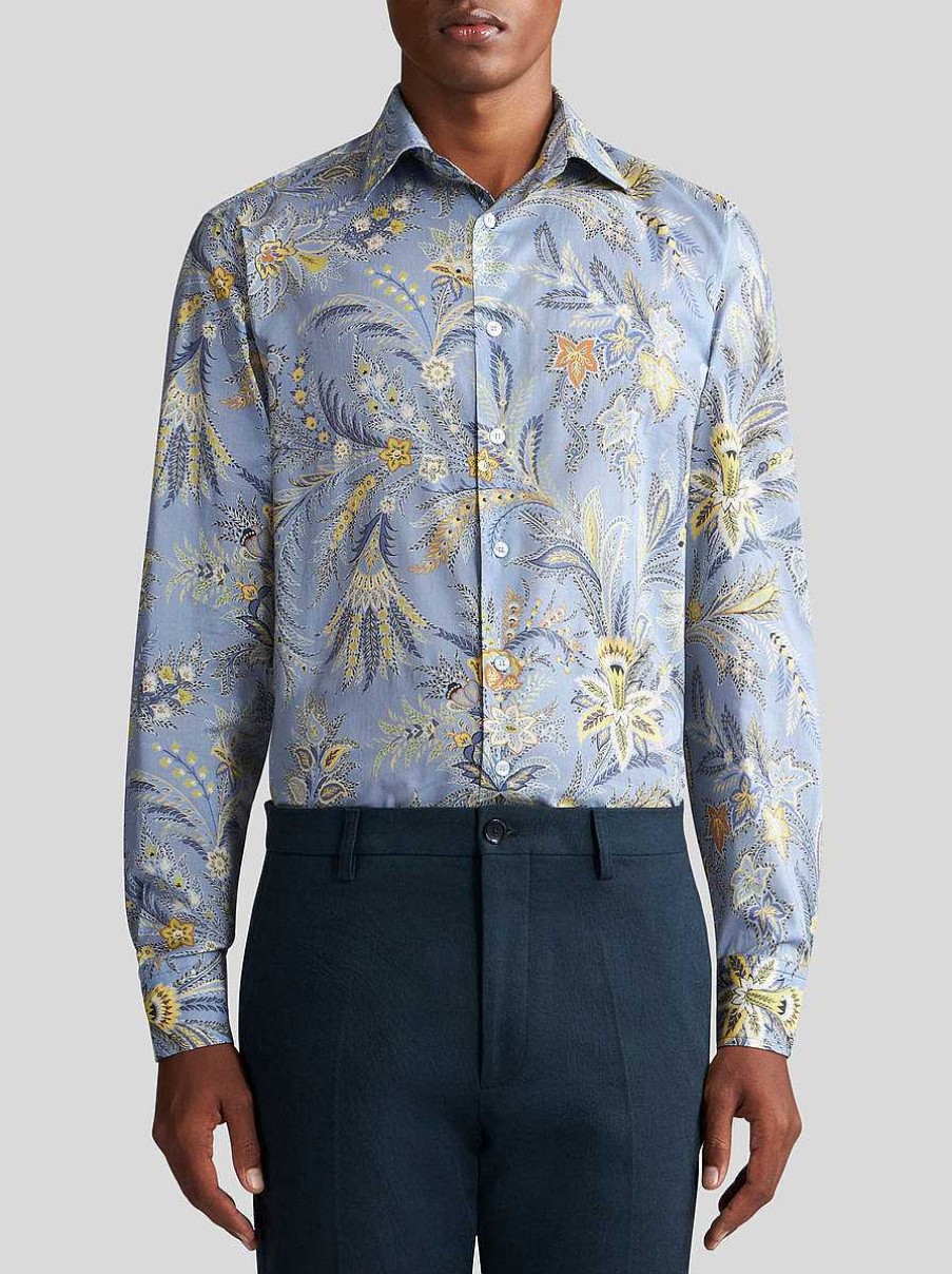 ETRO Camicie | Camicia Floreale Con Motivi Cachemire Azzurro