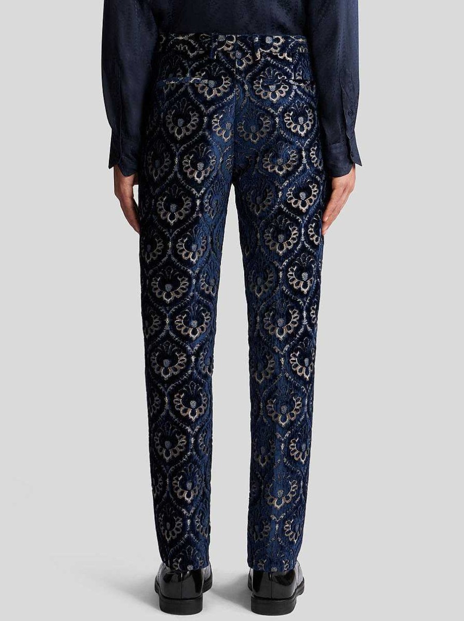 ETRO Pantaloni | Pantaloni Slim Fit In Velluto Jacquard Blu Navy