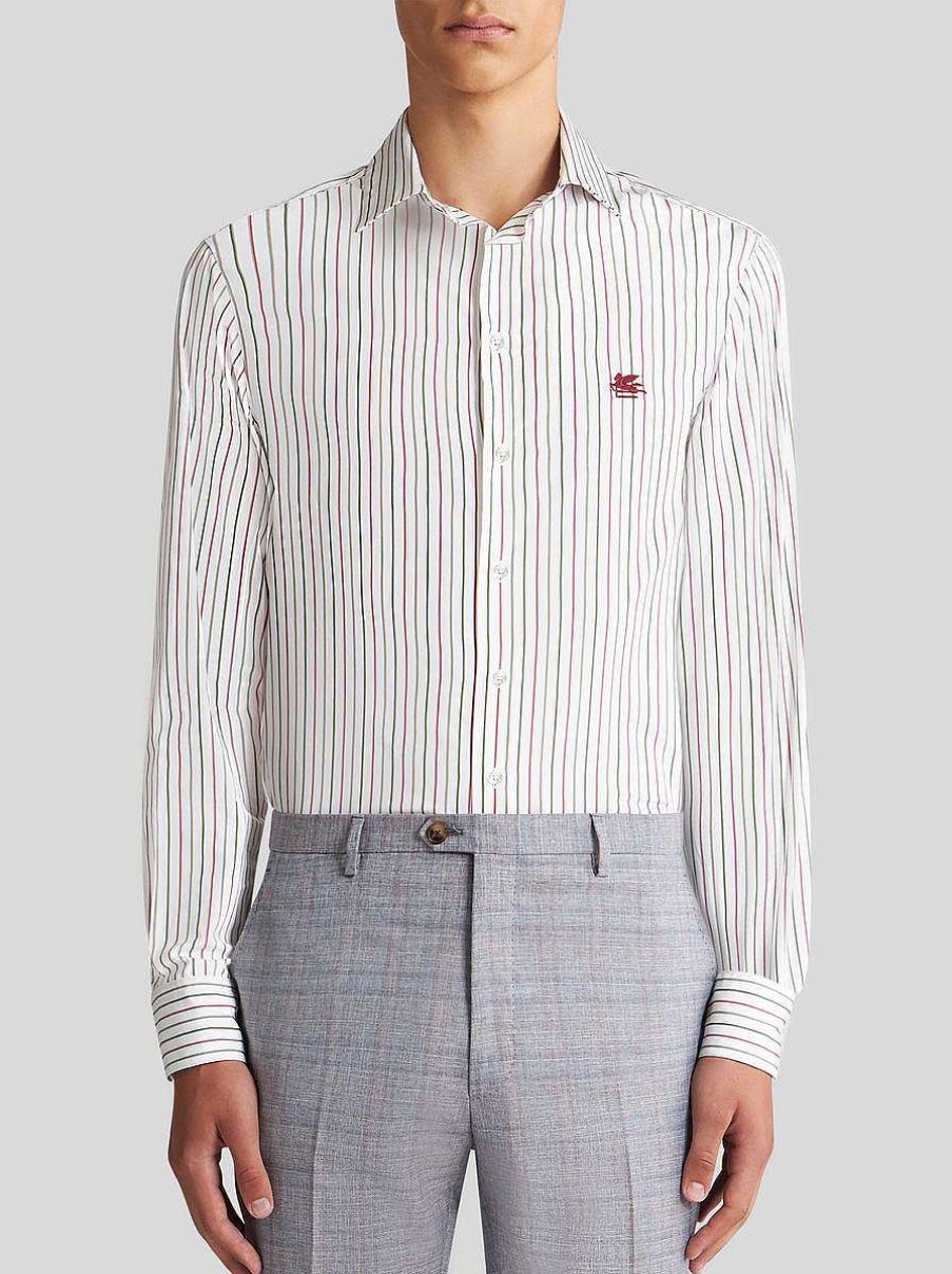 ETRO Camicie | Camicia A Righe Multicolori Con Logo Bianco