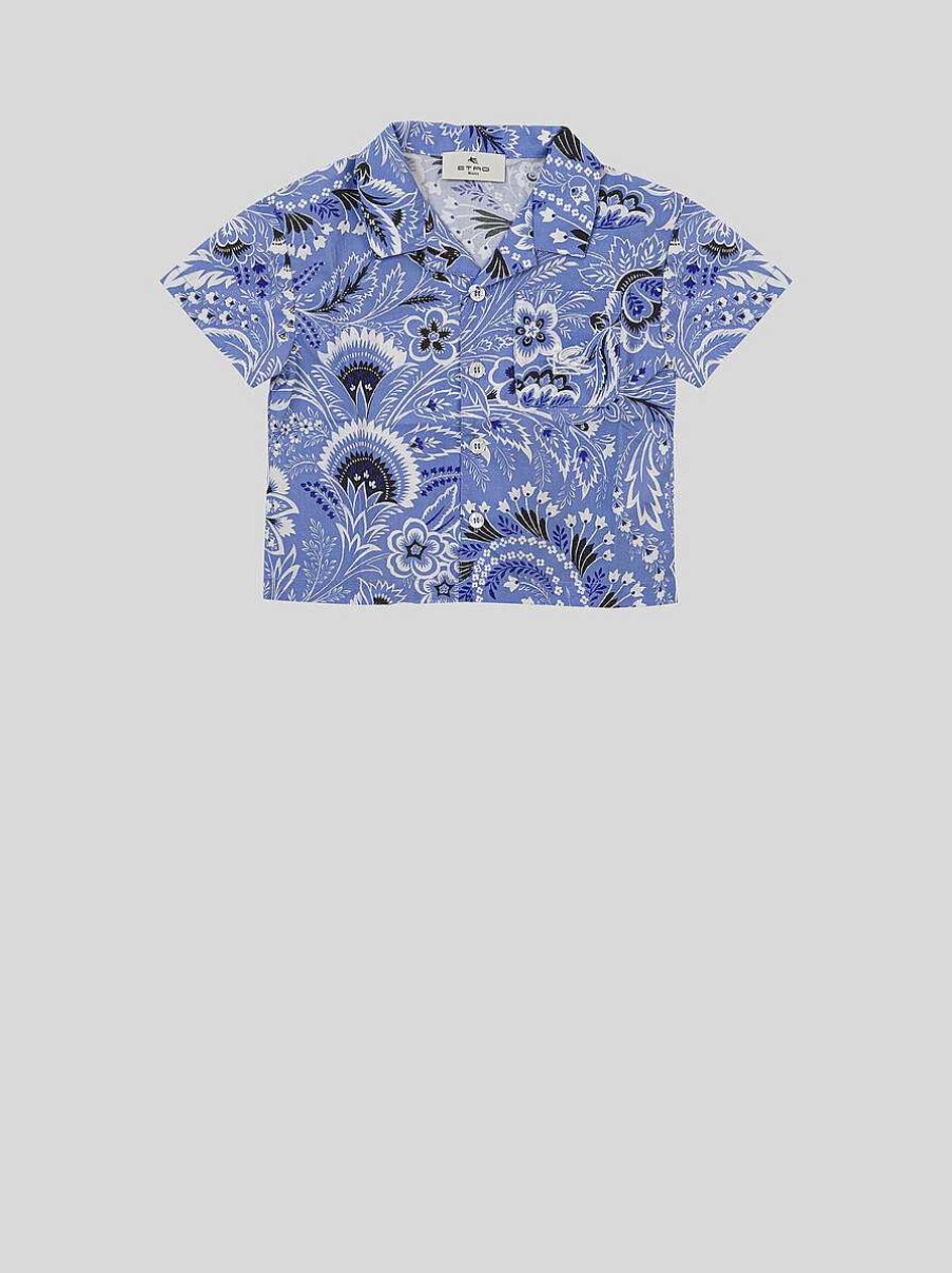 ETRO Neonato 12-36 Mesi | Camicia Baby Paisley Tinta Unita Azzurro