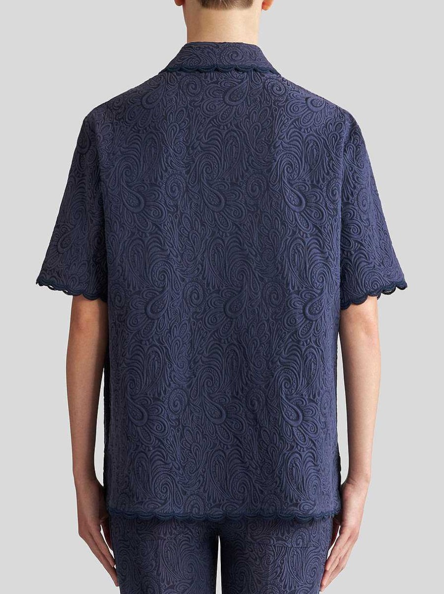 ETRO Camicie E Camicette | Camicia Jacquard Con Motivi Cachemire Blu Navy