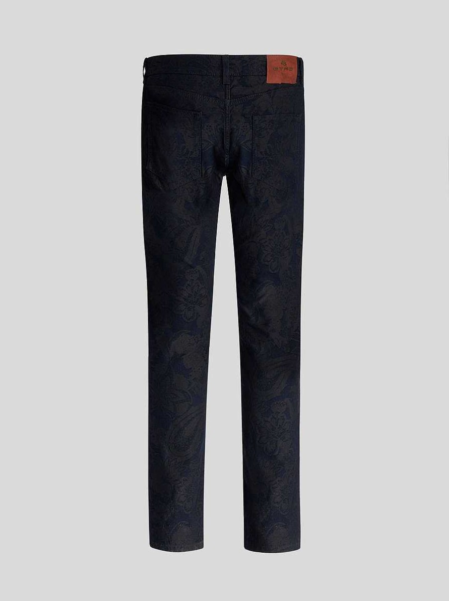 ETRO Denim | Jeans In Jacquard Di Cotone Blu Navy