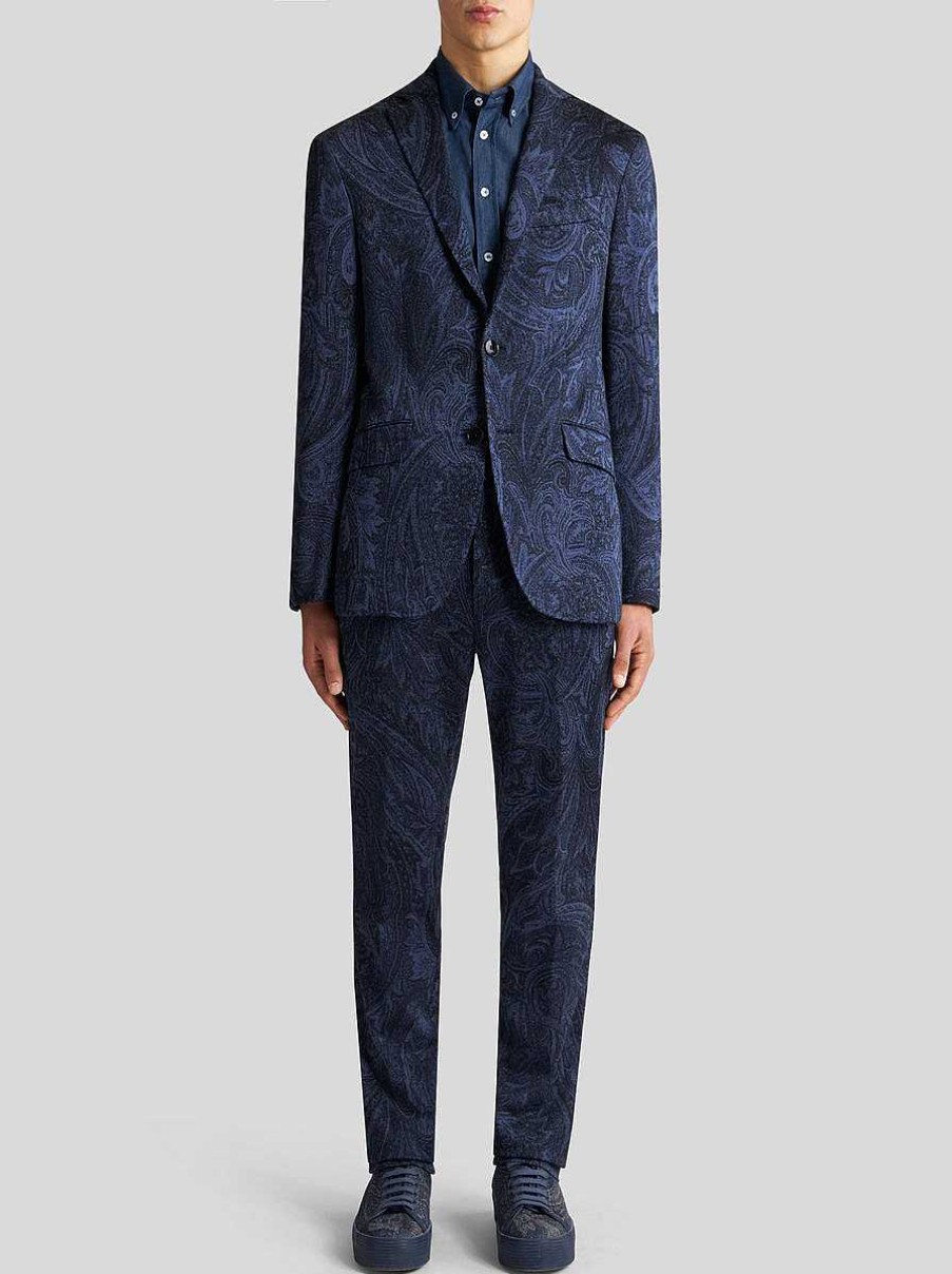 ETRO Giacche | Giacca In Jacquard Con Motivi Cachemire Blu Navy