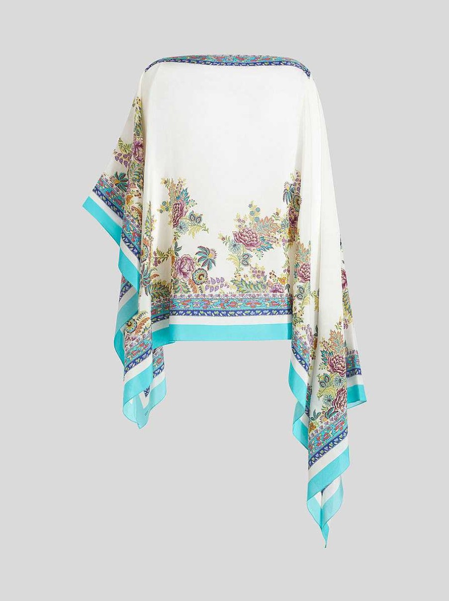 ETRO Mantelli E Poncho | Poncho In Seta Stampata Bianco