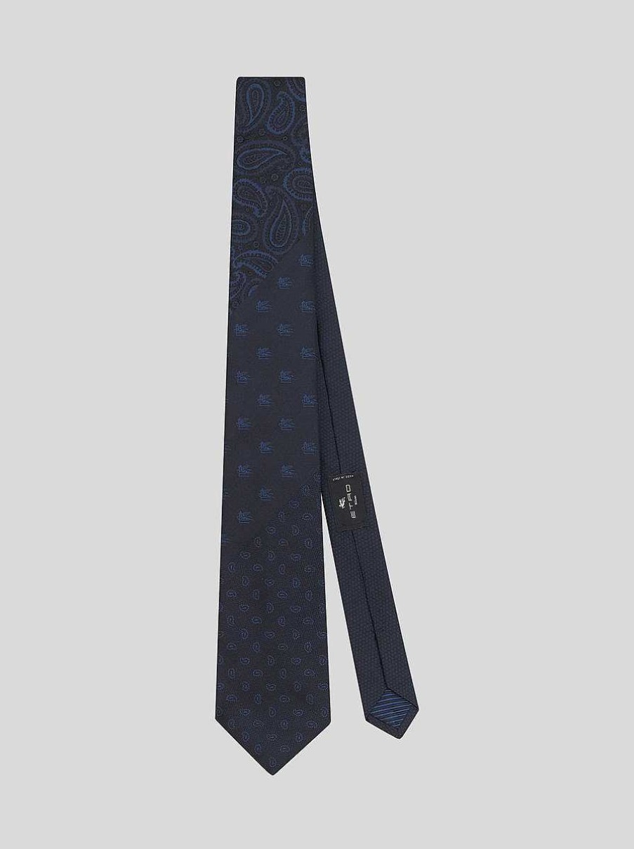 ETRO Cravatte E Fazzoletti Da Taschino | Cravatta In Seta Con Disegni Paisley Blu Navy