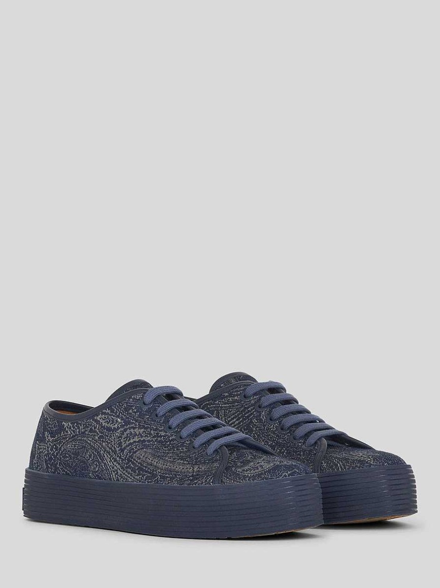 ETRO Scarpe Da Ginnastica | Scarpe Da Ginnastica In Denim Con Motivo Paisley Blu Navy