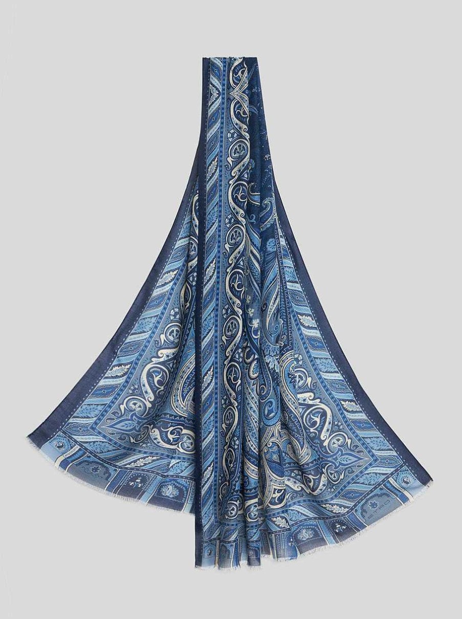 ETRO Sciarpe | Sciarpa Paisley In Misto Cashmere Blu Navy