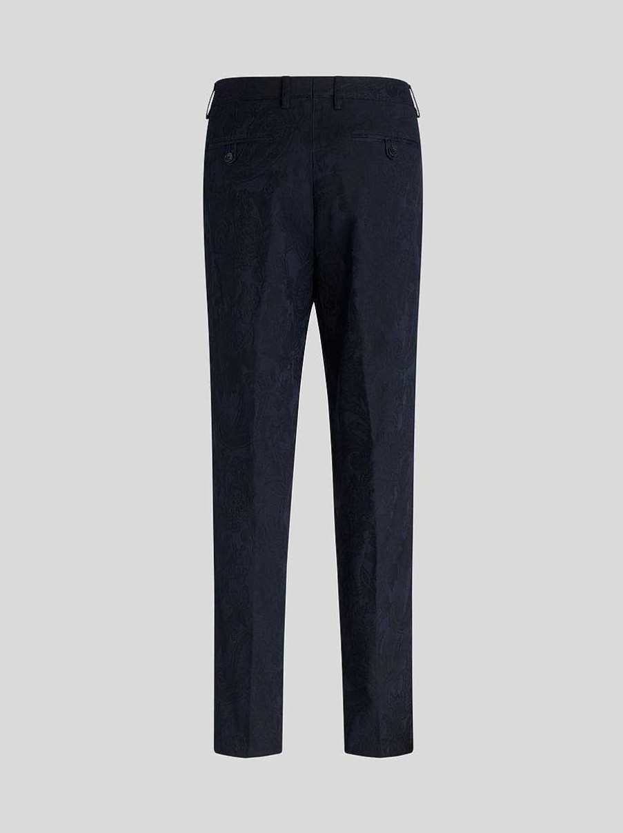 ETRO Pantaloni | Pantaloni Sartoriali In Jacquard Paisley Blu Navy