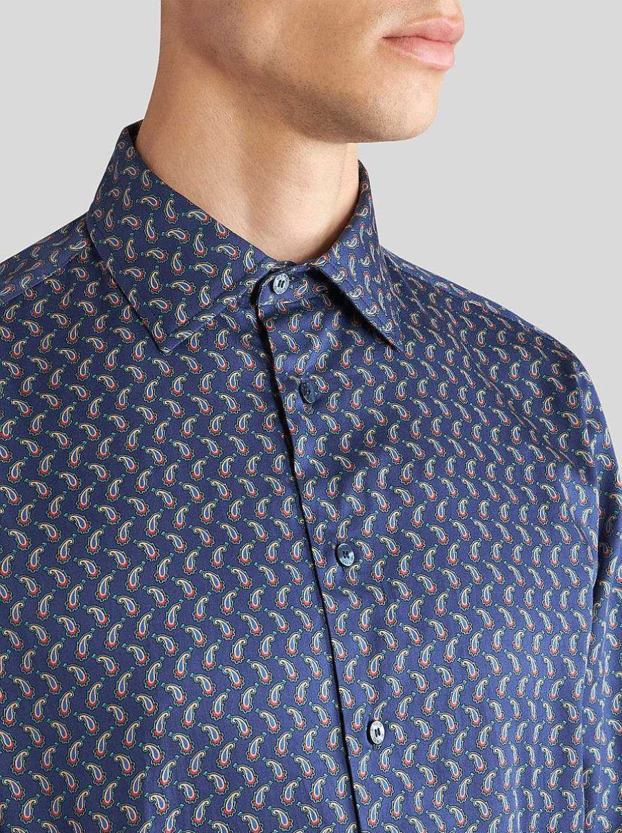 ETRO Camicie | Camicia Micro Paisley Blu Navy