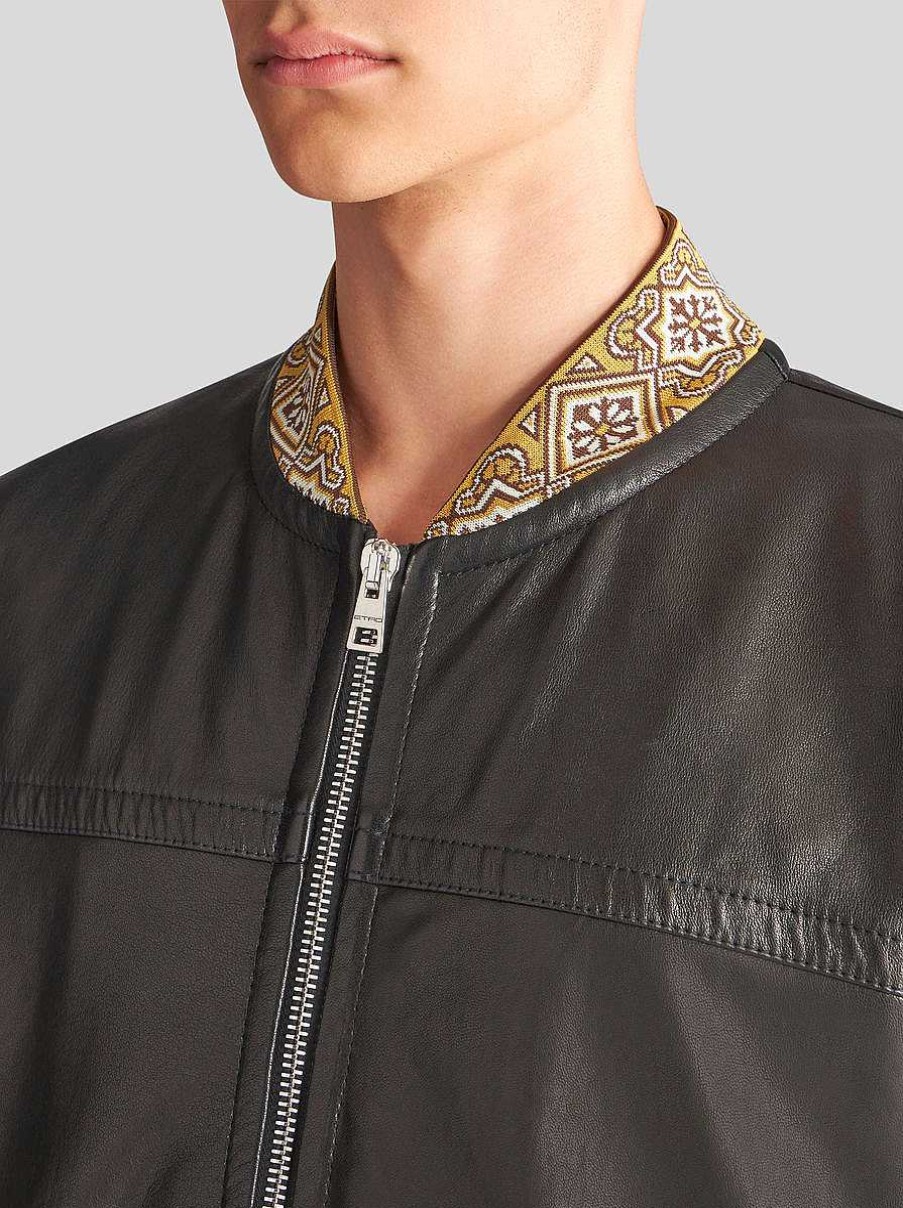 ETRO Cappotti E Capispalla | Giubbotto Bomber In Pelle Nero