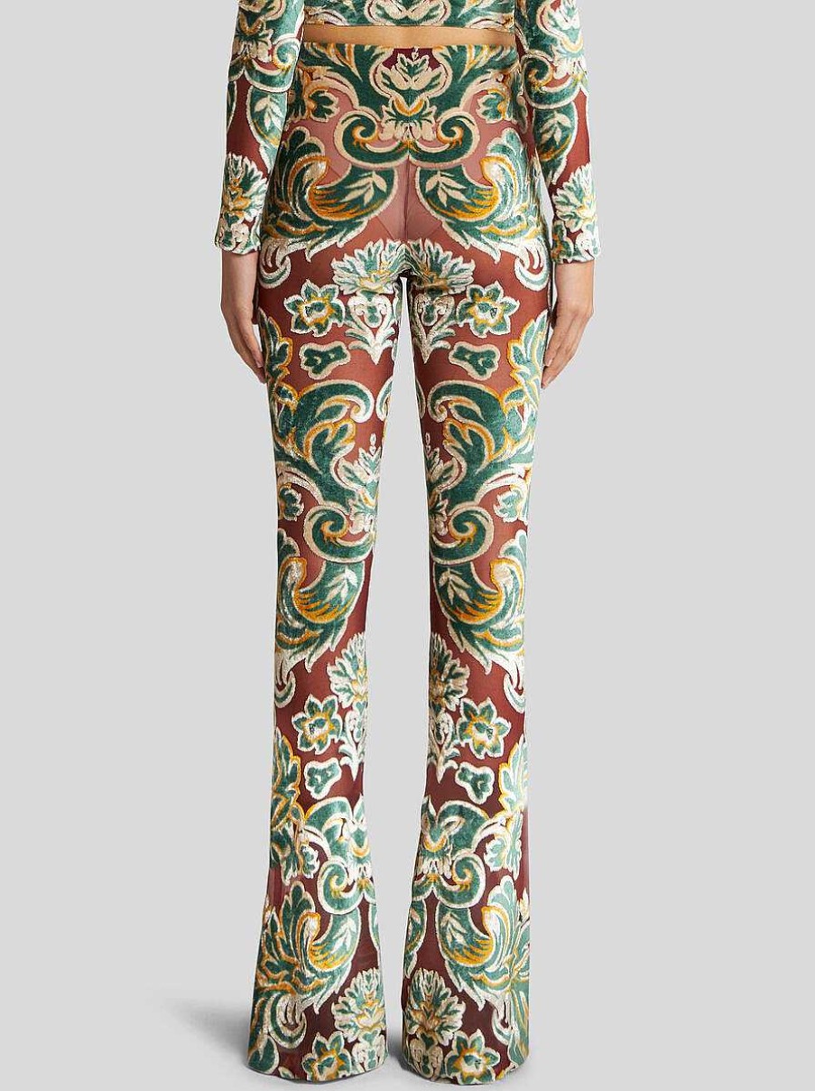 ETRO Pantaloni | Pantaloni In Tulle E Velluto Jacquard Borgogna