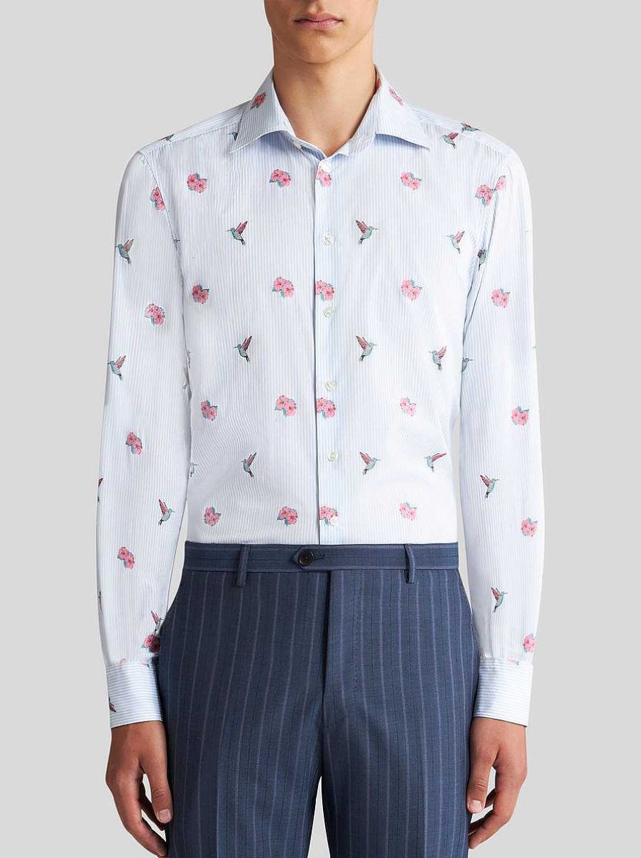 ETRO Camicie | Camicia A Righe E Fantasia Jacquard Bianco