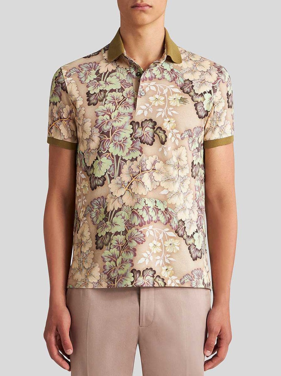 ETRO Magliette Polo | Polo Con Stampa Fogliame Beige