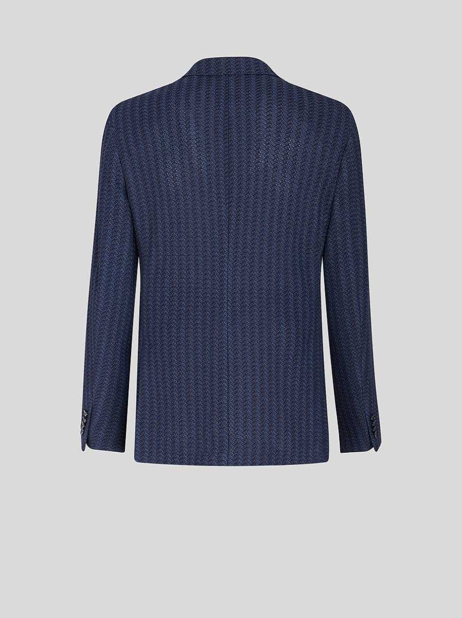 ETRO Giacche | Blazer A Righe Jacquard Azzurro