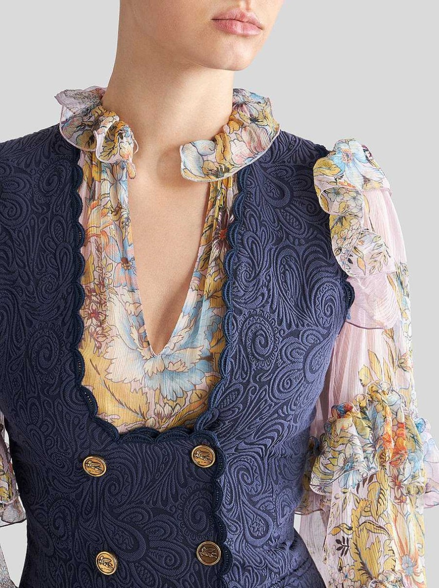 ETRO Vestiti | Gilet Lungo In Jacquard Paisley Blu Navy