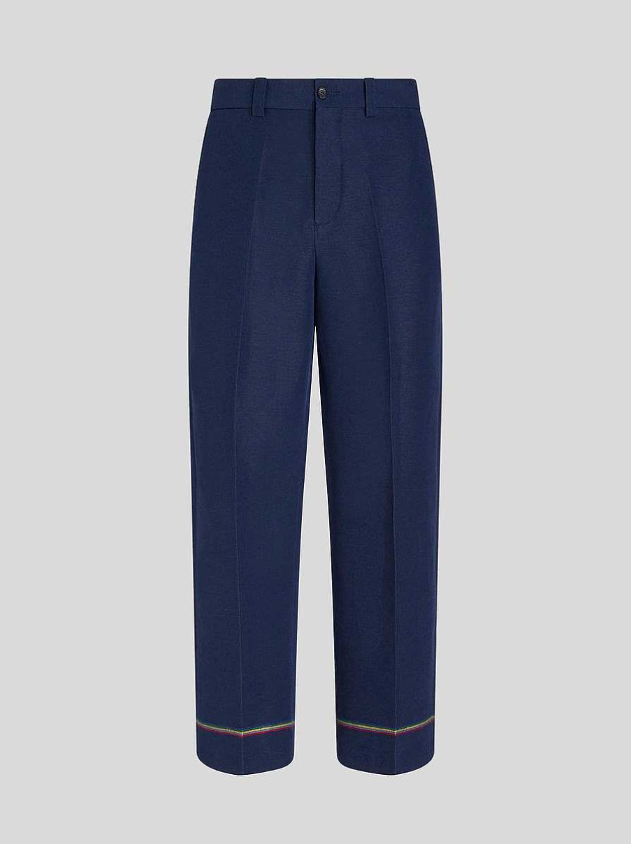 ETRO Pantaloni | Pantaloni In Lino E Cotone Blu Navy