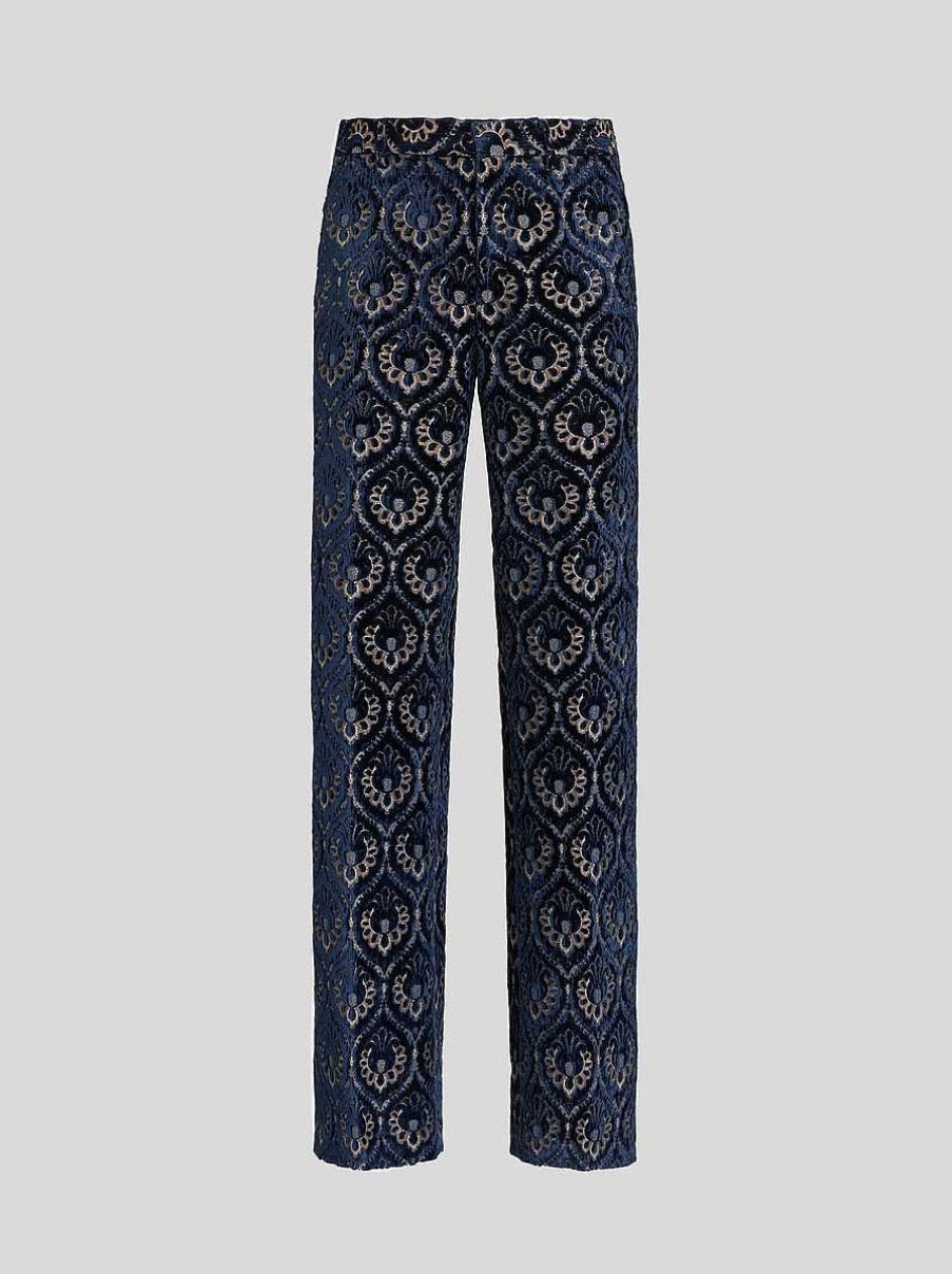 ETRO Pantaloni | Pantaloni In Velluto Jacquard Blu Navy