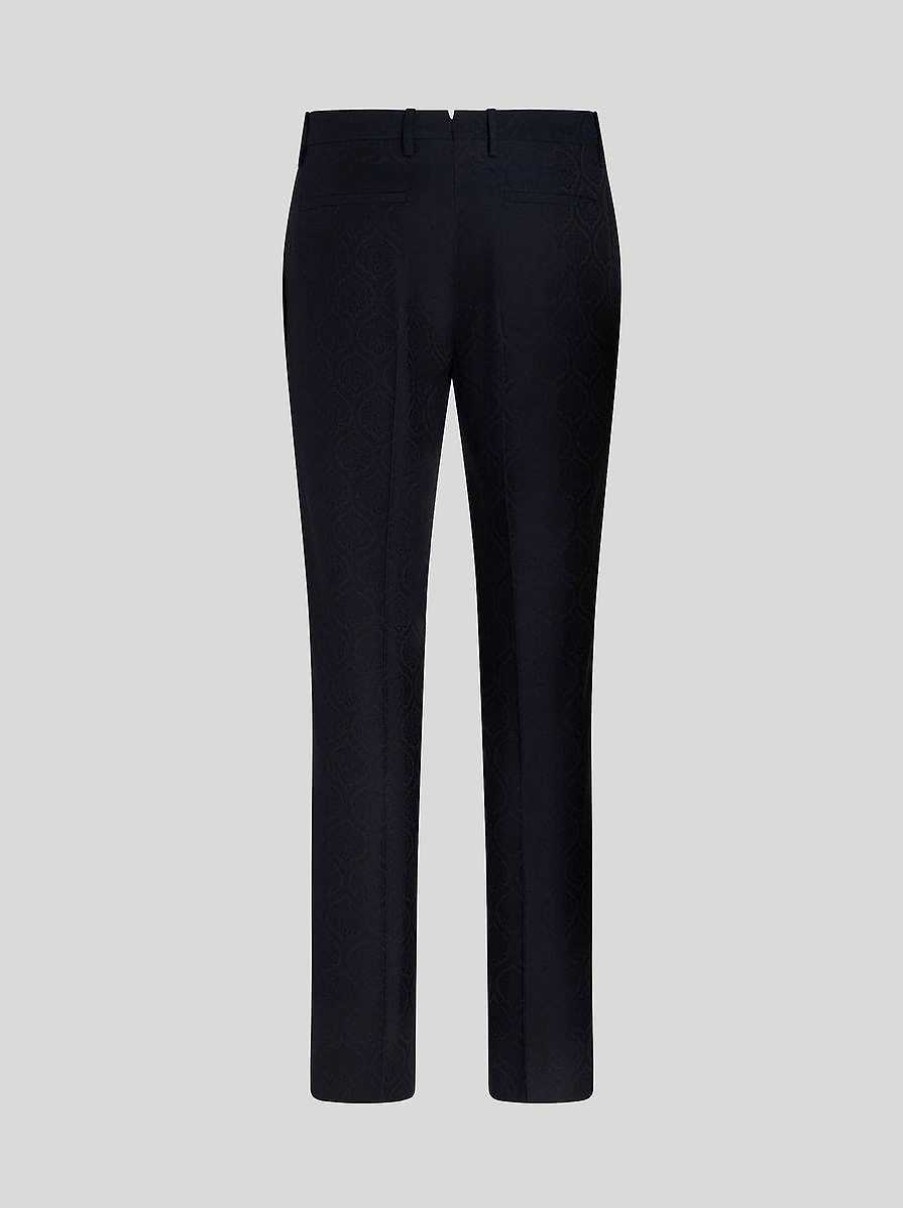 ETRO Pantaloni | Pantaloni Jacquard In Lana E Cotone Blu Navy