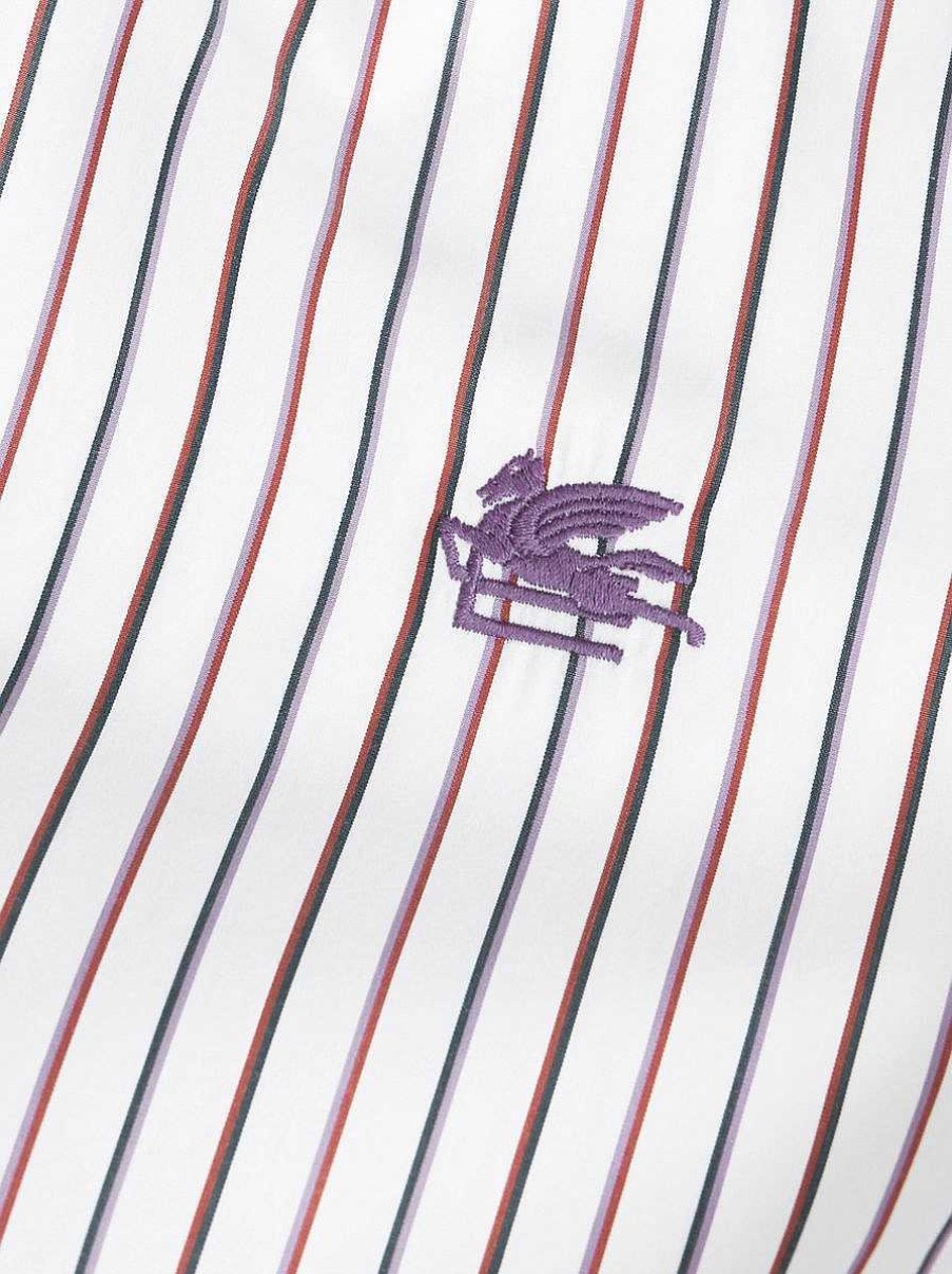 ETRO Camicie | Camicia A Righe Multicolori Con Logo Bianco