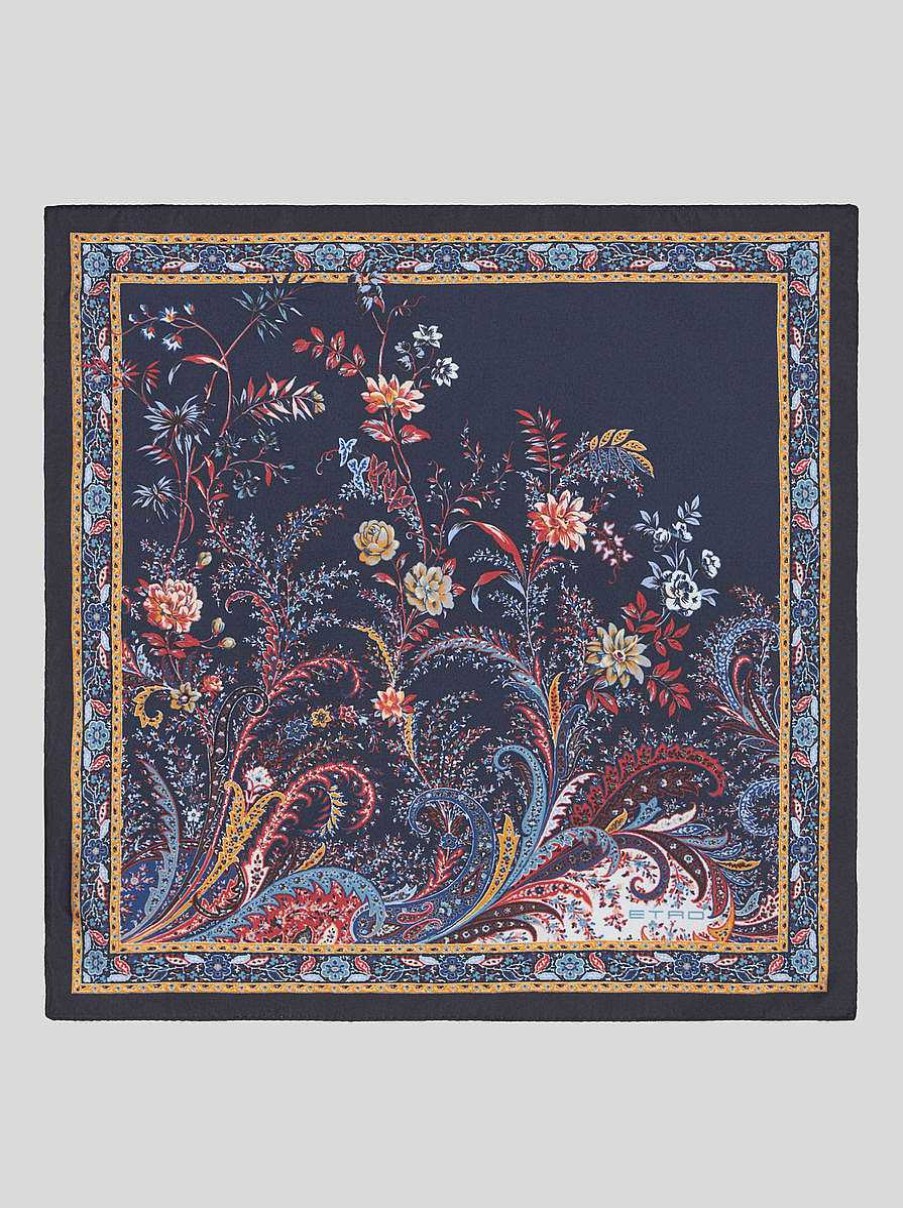 ETRO Cravatte E Fazzoletti Da Taschino | Fazzoletto Da Taschino Floreale Con Motivo Paisley Blu Navy