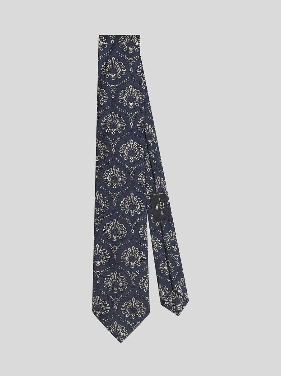 ETRO Cravatte E Fazzoletti Da Taschino | Cravatta Jacquard Di Seta Blu Navy