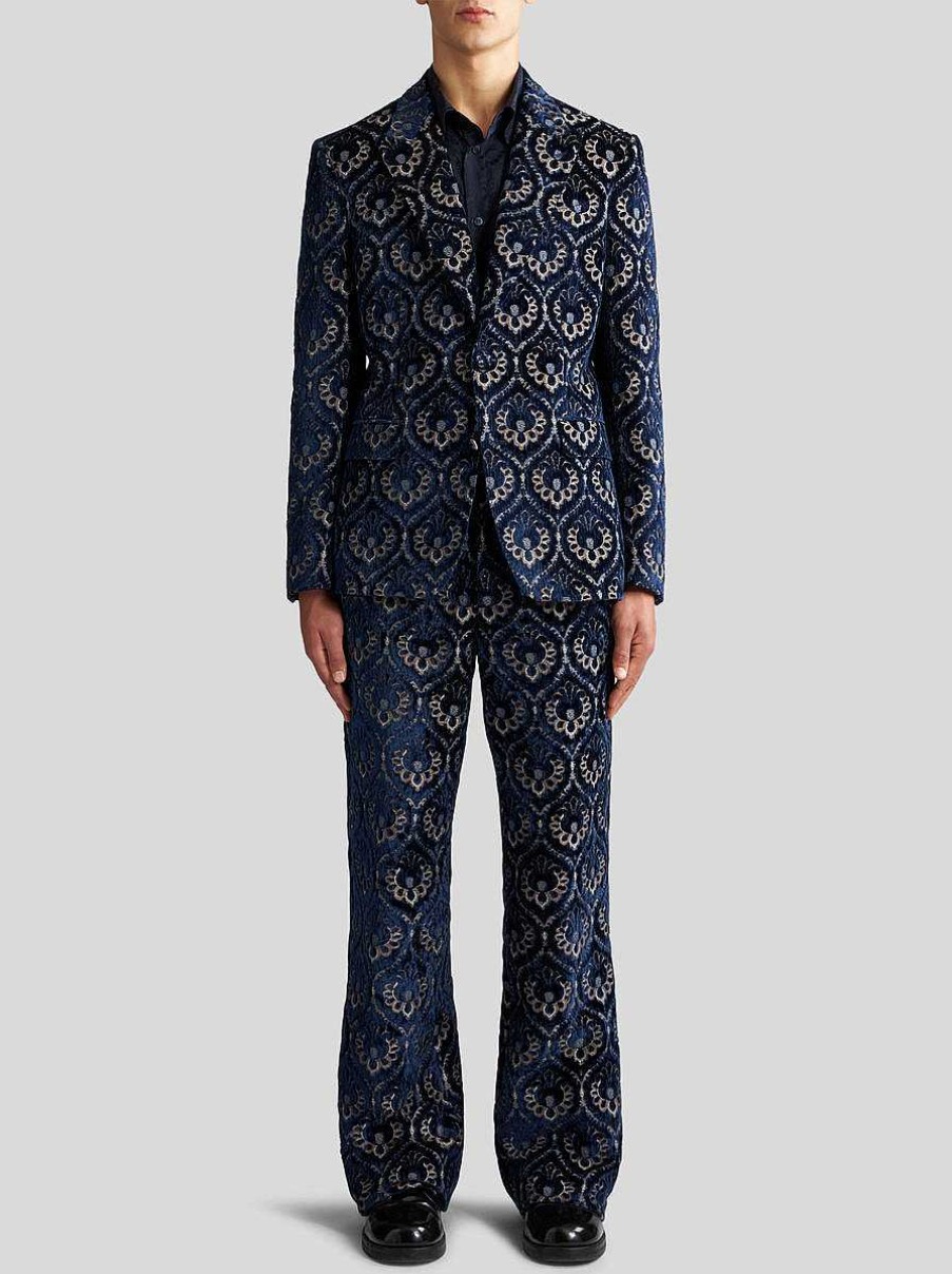 ETRO Giacche | Giacca In Velluto Jacquard Blu Navy