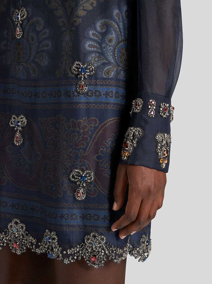 ETRO Vestiti | Miniabito In Seta Con Ricamo Blu Navy