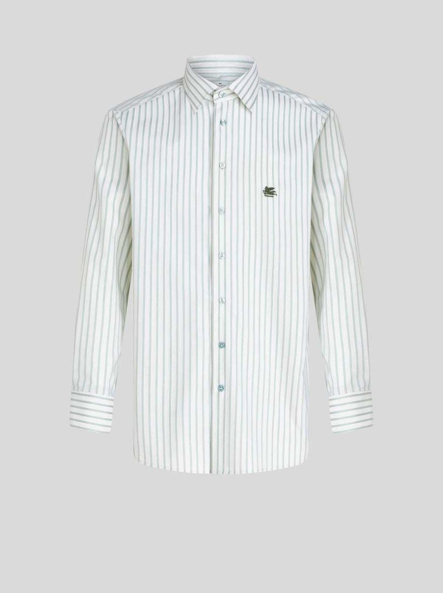 ETRO Camicie | Camicia A Righe Con Logo Bianco