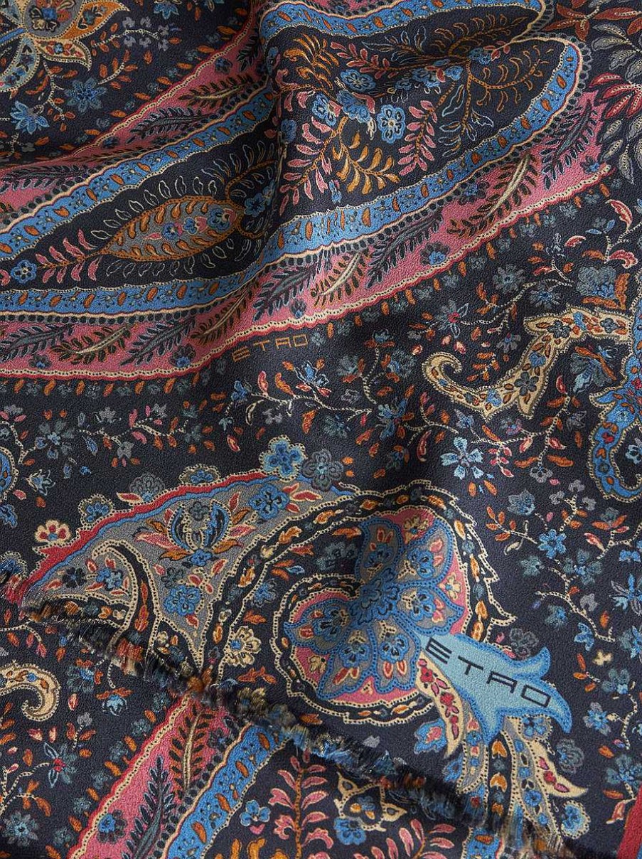 ETRO Sciarpe | Sciarpa Di Seta Paisley Multicolore Blu Navy