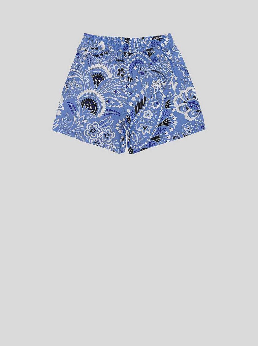 ETRO Neonato 12-36 Mesi | Bermuda Baby Paisley Tinta Unita Azzurro