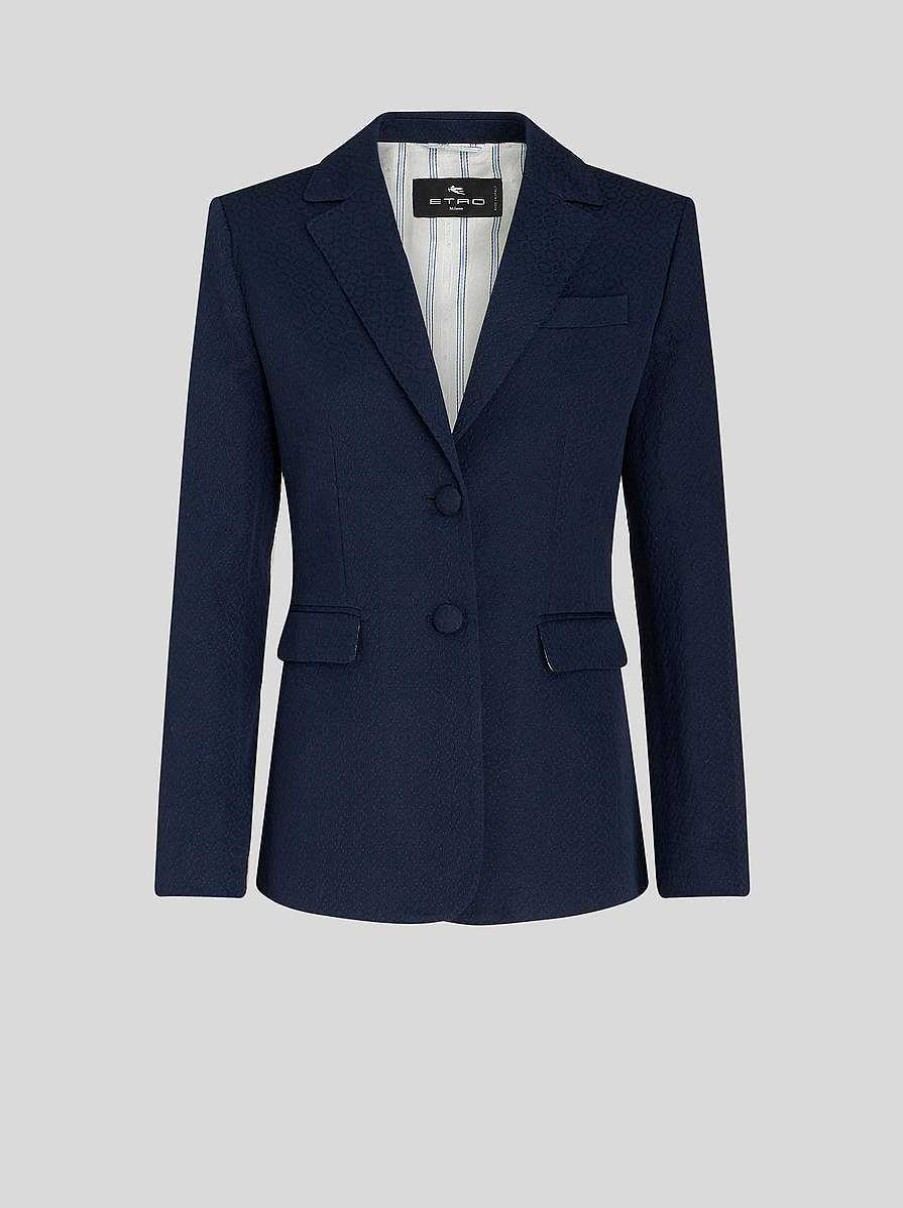 ETRO Giacche | Giacca In Cotone Con Fodera A Righe Blu Navy