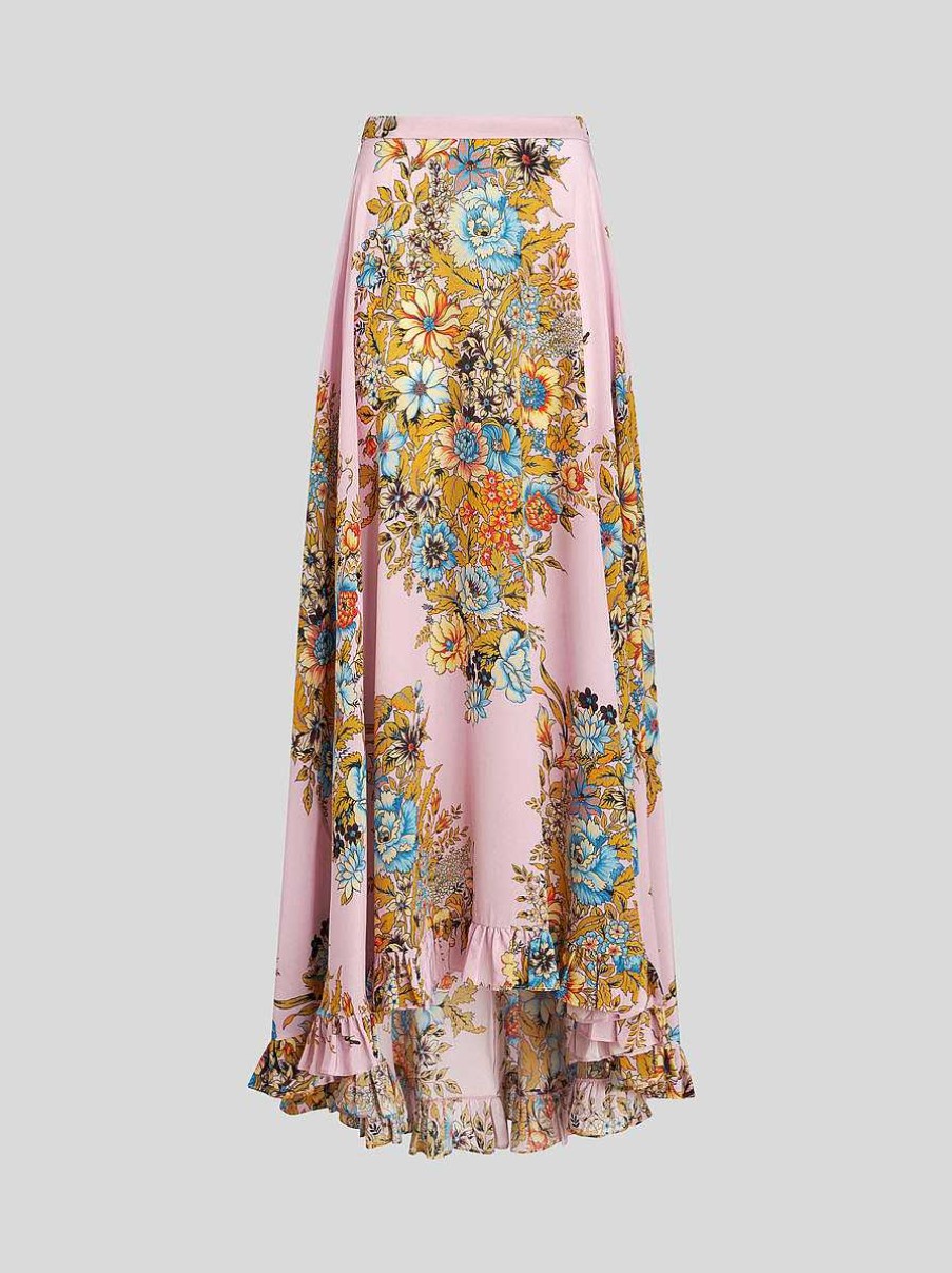 ETRO Gonne | Gonna In Crepe De Chine Con Stampa Rosa