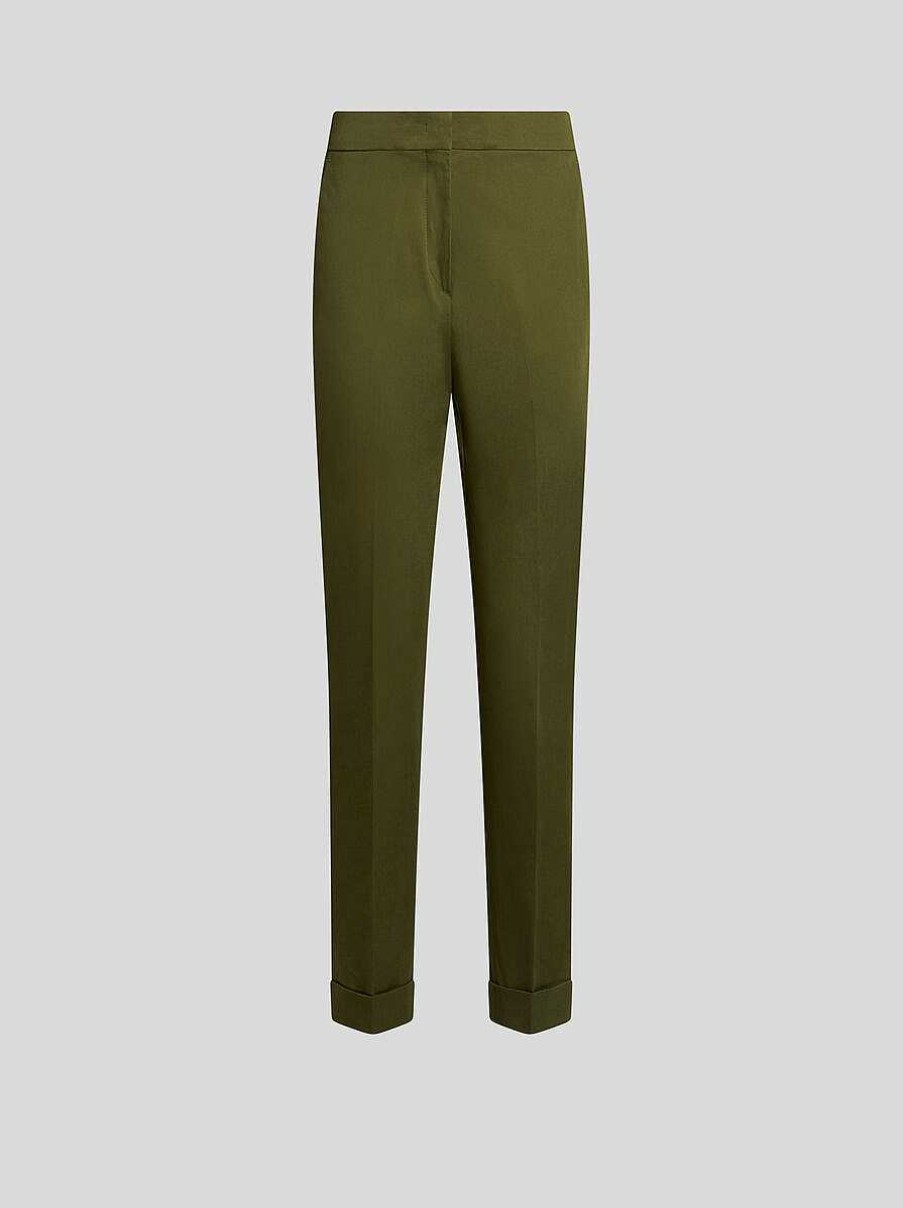 ETRO Pantaloni | Pantaloni Cropped In Tessuto Elasticizzato Verde