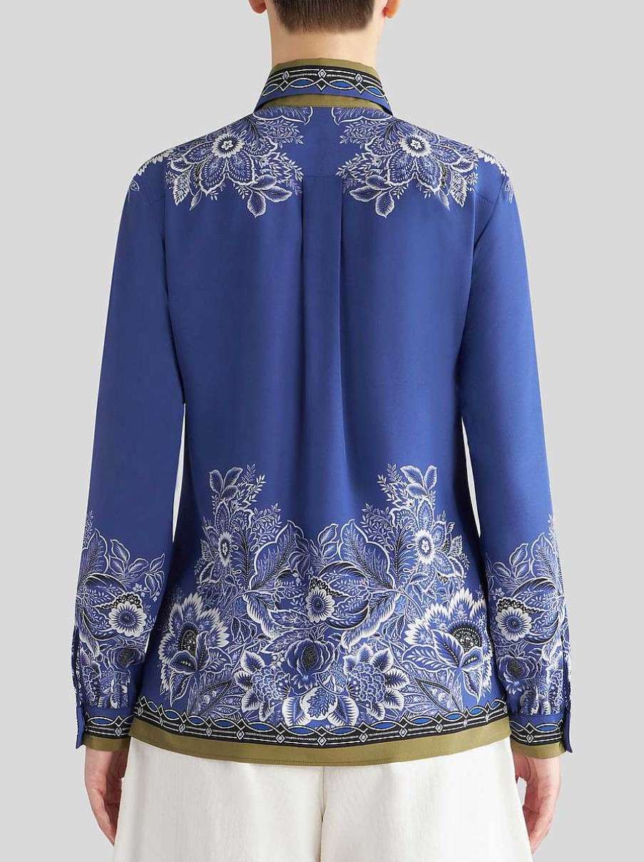 ETRO Camicie E Camicette | Camicia Bouquet In Crepe De Chine Azzurro