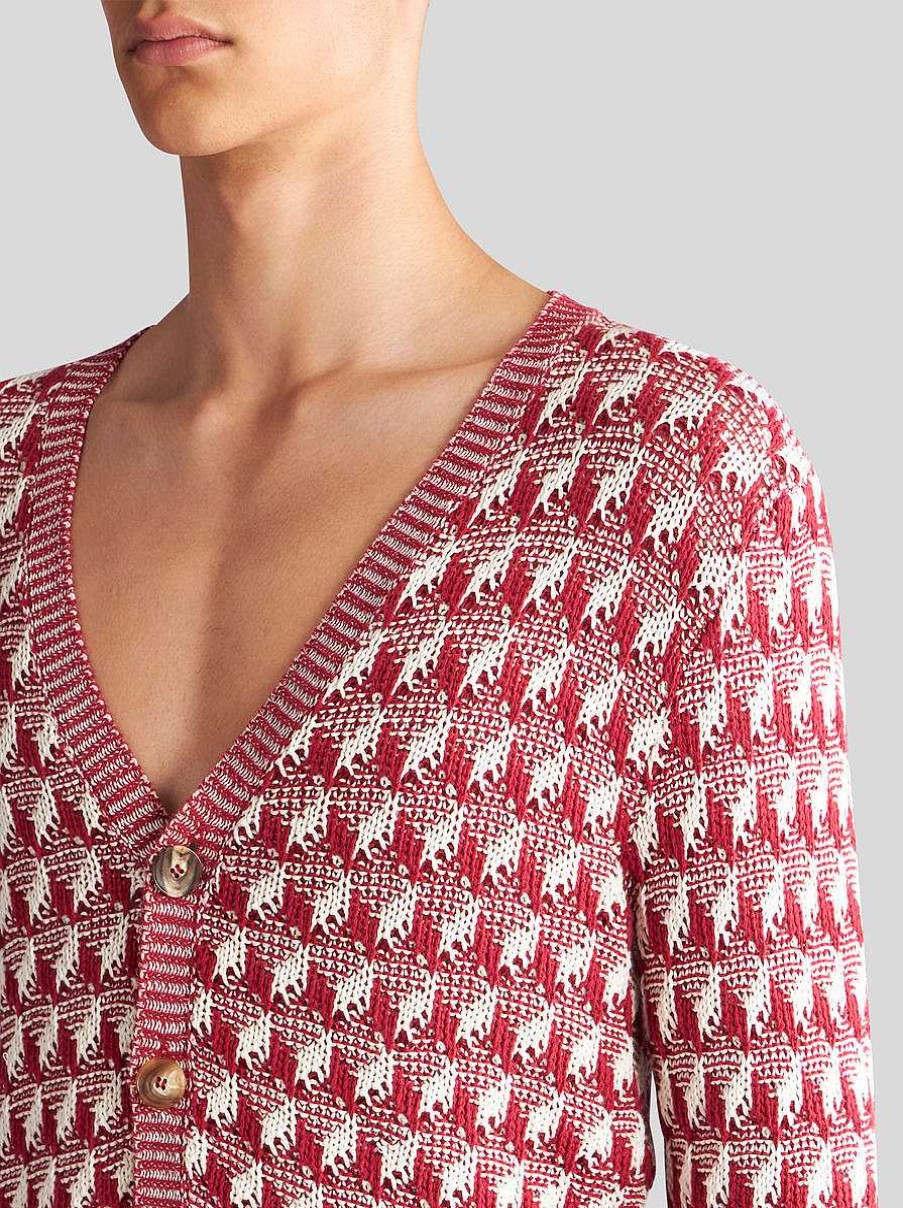 ETRO Maglieria | Cardigan Con Motivo Geometrico Rosso