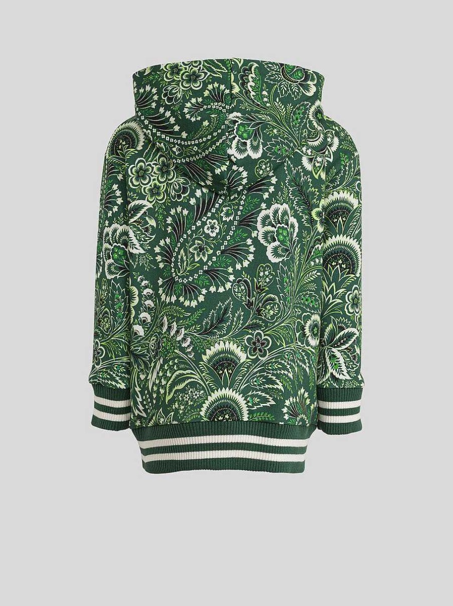 ETRO Topwear | Felpa Da Bambino Con Motivo Paisley Tinta Unita Verde