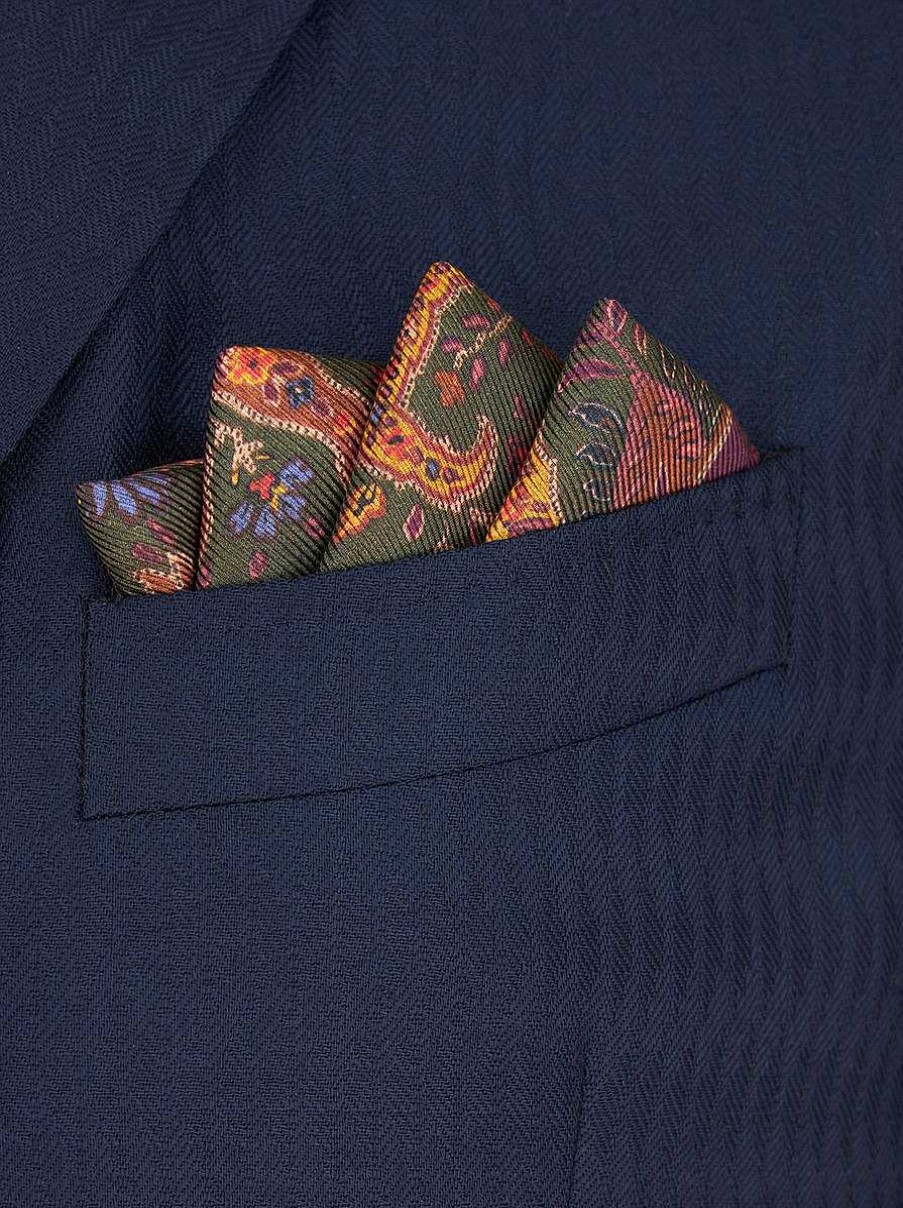 ETRO Cravatte E Fazzoletti Da Taschino | Fazzoletto Da Taschino Floreale Con Motivo Paisley Blu Navy