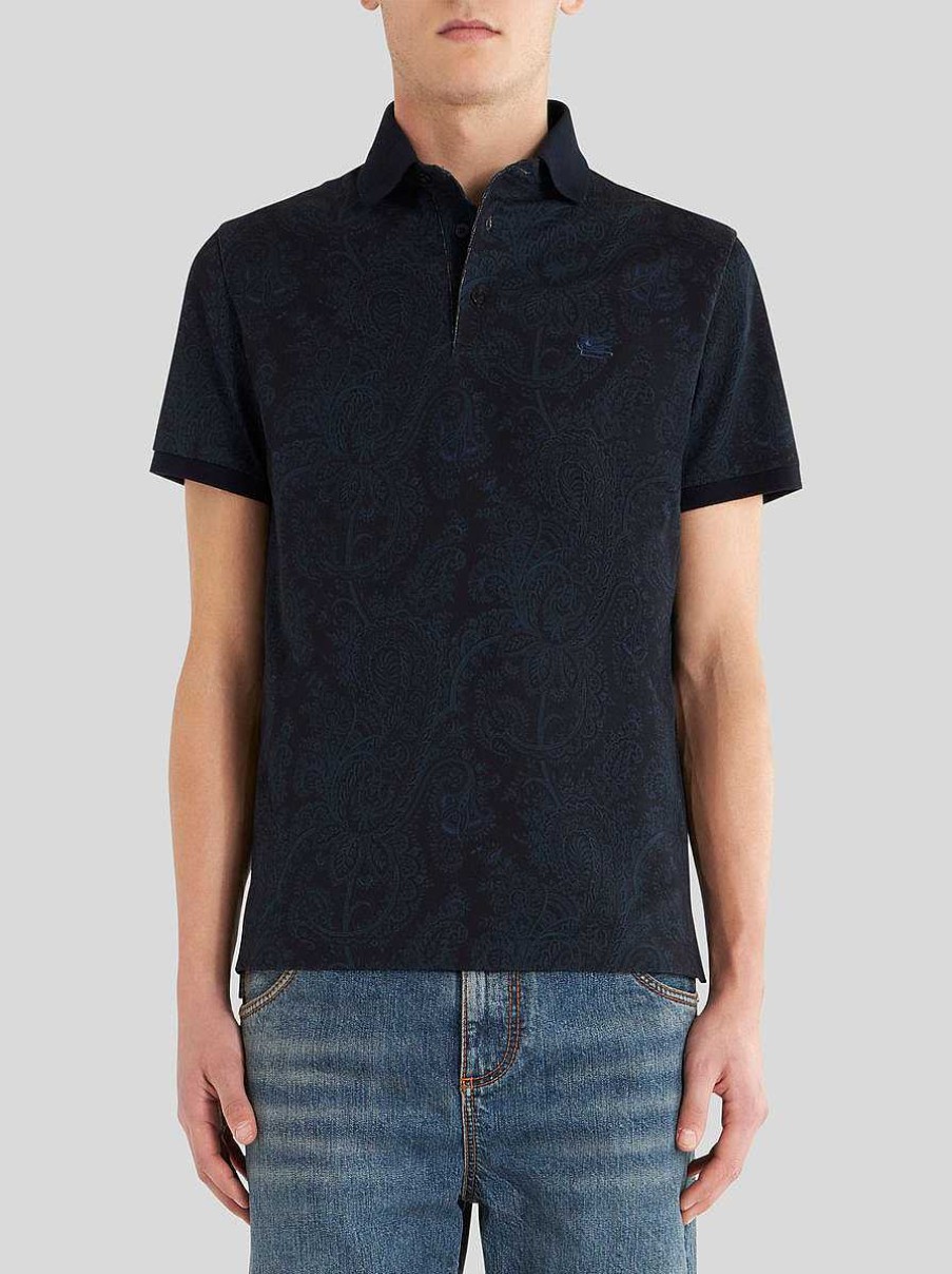 ETRO Magliette Polo | Polo In Cotone Con Motivi Cachemire Nero