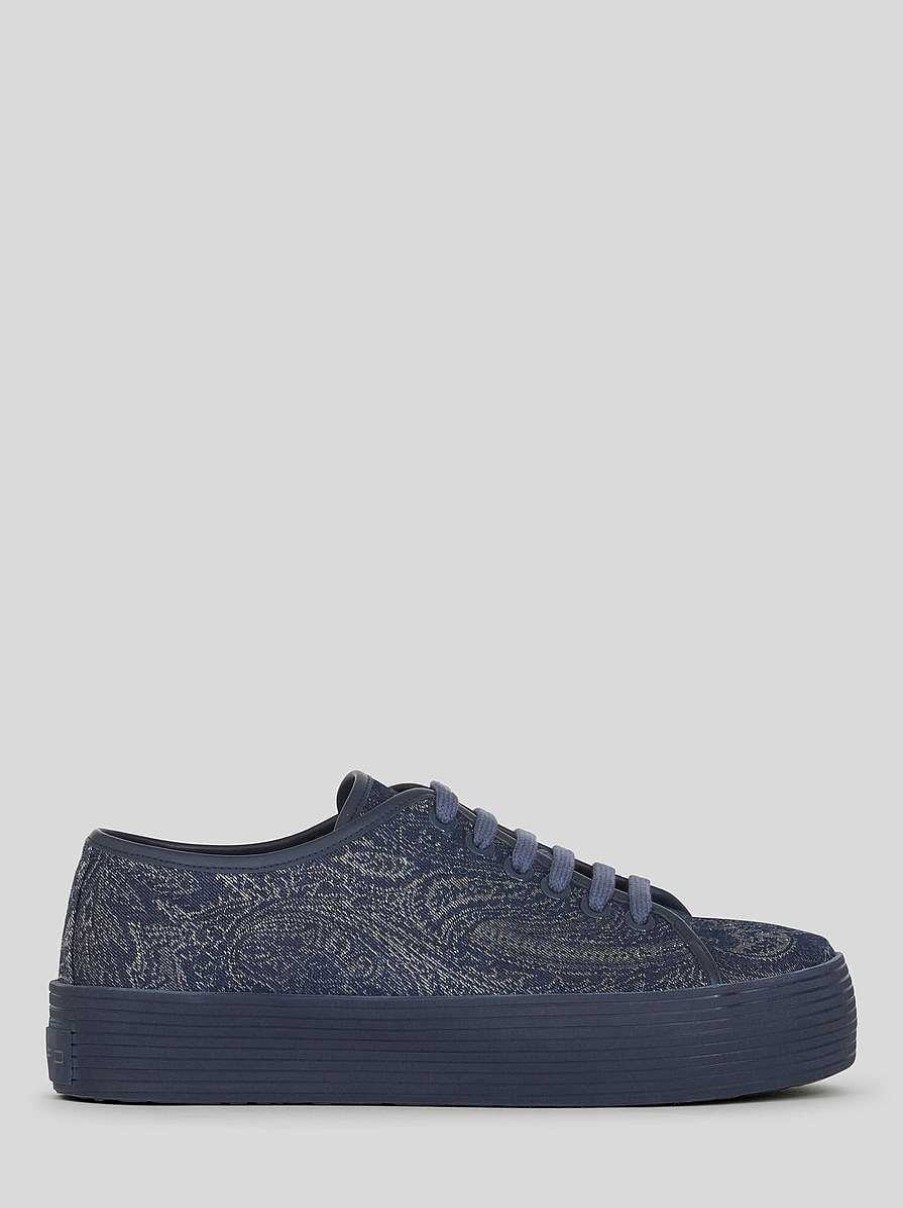 ETRO Scarpe Da Ginnastica | Scarpe Da Ginnastica In Denim Con Motivo Paisley Blu Navy