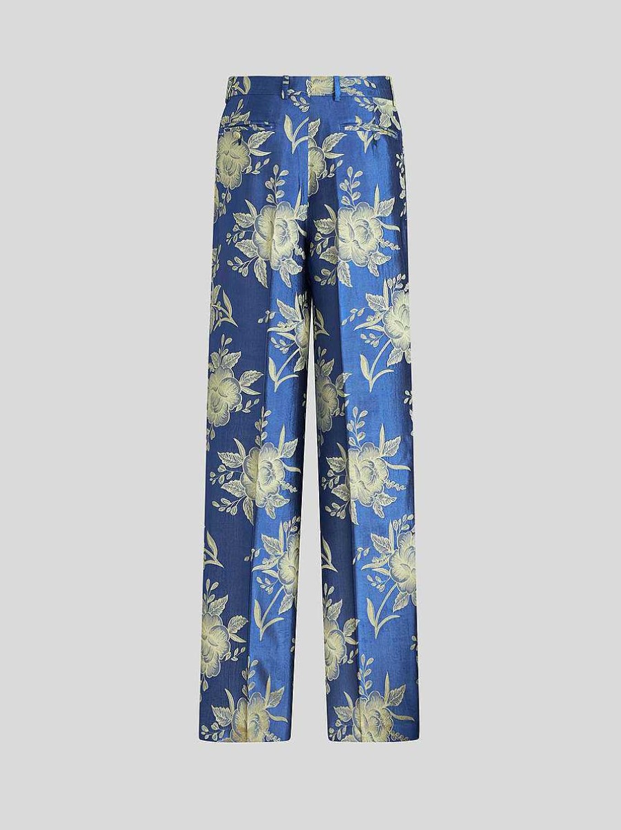 ETRO Pantaloni | Pantaloni Jacquard Floreali Blu Navy