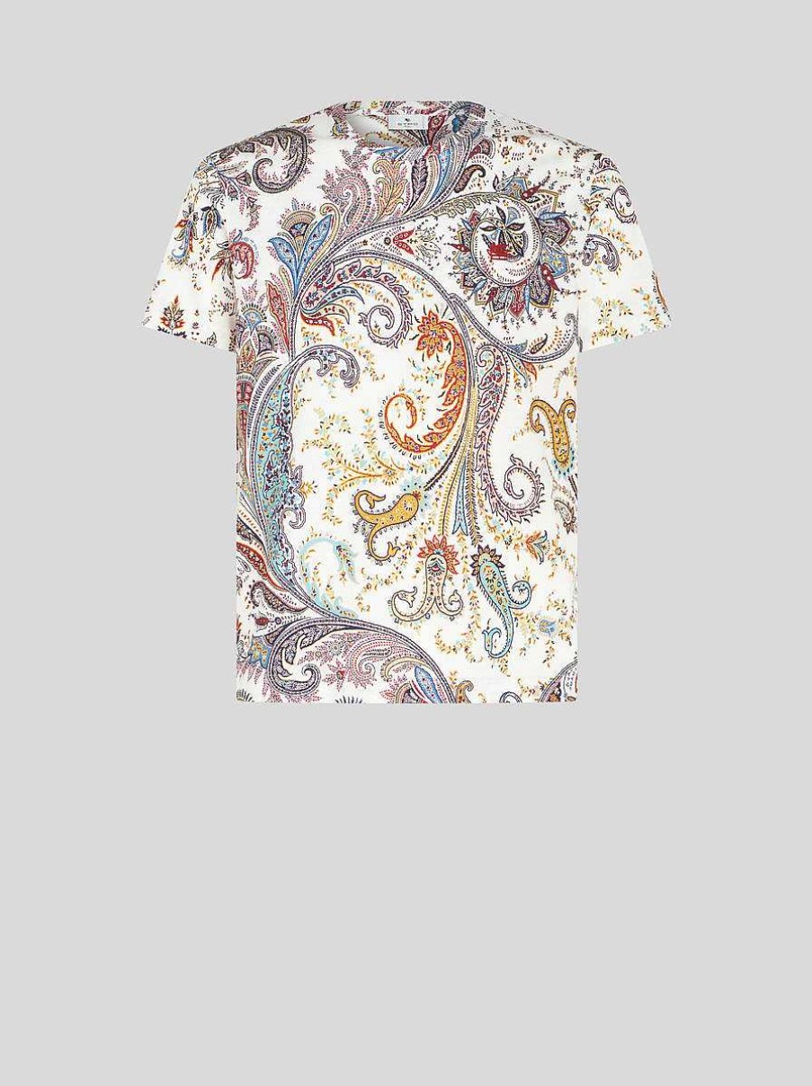 ETRO Magliette | T-Shirt Con Stampa Paisley E Logo Azzurro