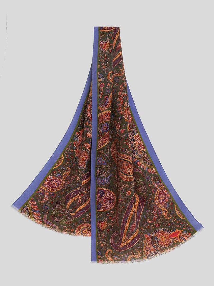 ETRO Sciarpe | Sciarpa Di Seta Paisley Multicolore Blu Navy