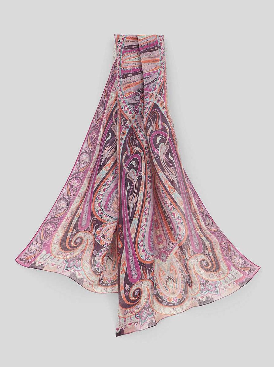 ETRO Sciarpe | Sciarpa In Lino E Seta Con Paisley Rosa