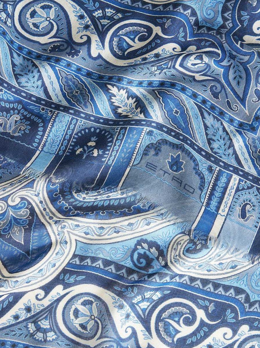 ETRO Sciarpe | Sciarpa Paisley In Misto Cashmere Blu Navy